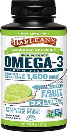 Barleans, 8 oz, Suplemento de Aceite de pescado con Omega 3, 1500 mg con EPA y DHA, sabor a limón para la Salud del Cerebro y el Sistema Inmune