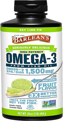 Barleans, 16 oz, Suplemento de Aceite de pescado con Omega 3, 1500 mg con EPA y DHA, sabor a limón para la Salud del Cerebro y el Sistema Inmune