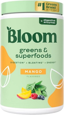 Bloom 25 porciones 5oz Sabor Mango, Nutrición Verdes y Superalimentos En Polvo, Rebaja la hinchazón digestiva