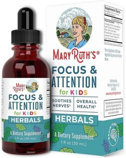 Mary Ruths Focus Suplemento nootrópico para Niños, 30 ml, 1 Oz suplemento con Ginkgo Biloba y raiz de Astrágalo, Salud Cerebral, vegano, sin gluten