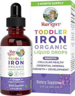 Mary Ruths Hierro, 2 Onzas Suplemento de Hierro para Niños de 1 a 3 Años - Mejora la Hemoglobina, Libre de Azúcar, GMO y Gluten, Sabor a Uva
