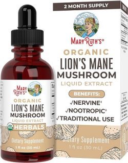 Mary Ruths Suplemento de hongos de Melena de León, 1 onza líquida dura hasta 2 meses, Extracto de melena de león orgánico nootrópico USDA Gotas neuroprotectoras mejora el nerviosismo, vegano, sin alcohol