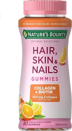 Nature's Bounty, 80 Gomitas Mejora Cabello, Piel y Uñas con Biotina y Colágeno, Suplemento Vitamínico con sabor a cítricos, para Mujeres
