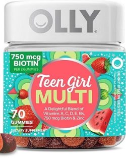 OLLY Gummy Multivitamínico para Adolescentes, 70 Gomitas Fórmula Avanzada para Piel y Sistema Inmune, con Biotina, Zinc y Calcio, 15 Vitaminas Claves, Sabor Melón y Bayas, Duración de 35 Días