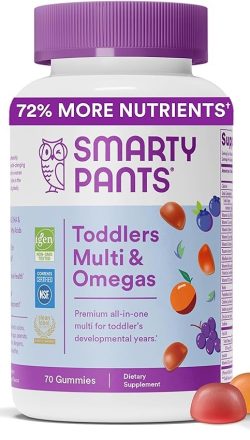 Smarty Pants Omega 3, 70 Gomitas Multivitamínicas para Niños Pequeños con EPA/DHA de Aceite de Pescado, Vitaminas D3, C, B12, B6, A, K y Zinc, Fortalece el Sistema Inmunológico