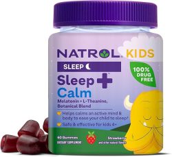 Natrol Kids Sleep+ Calm, 60 Gomitas de Melatonina y L-teanina para niños, Salud del Sueño