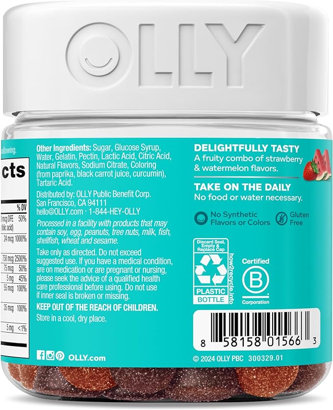 OLLY Gummy Multivitamínico para Adolescentes, 70 Gomitas Fórmula Avanzada para Piel y Sistema Inmune, con Biotina, Zinc y Calcio, 15 Vitaminas Claves, Sabor Melón y Bayas, Duración de 35 Días - Imagen 3
