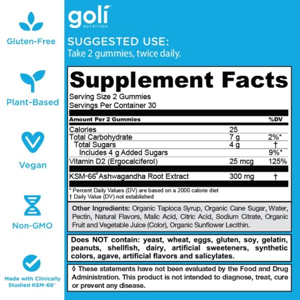 Goli - 60 Gomitas de Ashwagandha y Vitamina D - Encuentra Calma, Renovación y Relajación, Sabor a Bayas Mixtas, KSM-66, Veganas, Libres de OMG, Gluten y Gelatina - Imagen 5