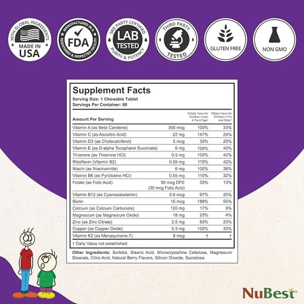 NuBest Tall 2 a 9 Suplemento Avanzado para Crecimiento y Fortalecimiento Óseo, 60 Capsulas masticables formas de animales, Multivitaminas y Minerales para Niños de 2 a 9 años - Imagen 5