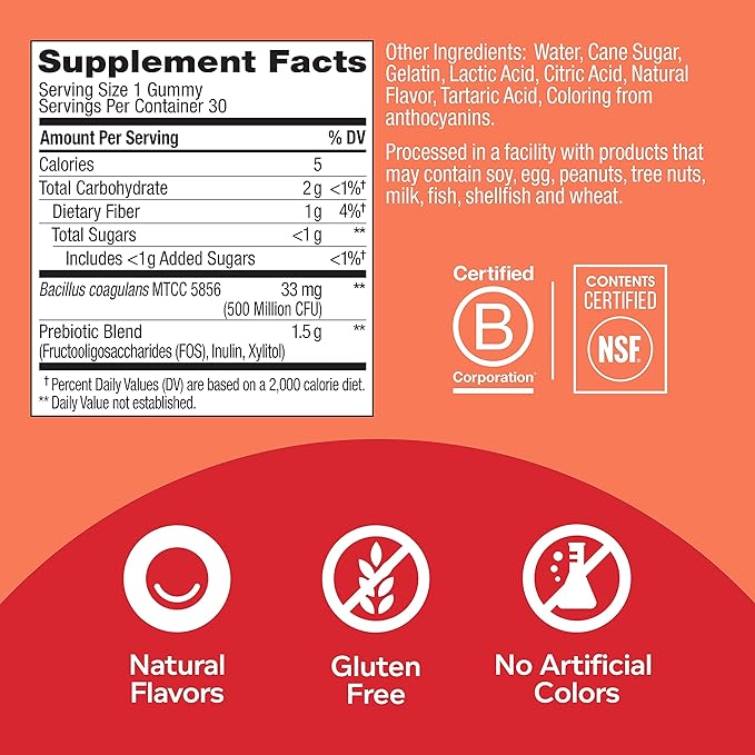 Olly Probióticos y Prebióticos Suplemento Masticable de 30 Gomitas para la Salud Digestiva e Intestinal - 500 Millones de UFC, Fibra, para Adultos de Ambos Sexos, Sabor Melocotón - Imagen 2