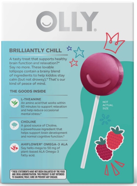 OLLY Brainy Chupetes L'OLLY Pops - Chupetines para la Calma y Ayuda a la Salud Cerebral, Paletas Sabor frambuesa 25 unidades - Imagen 3