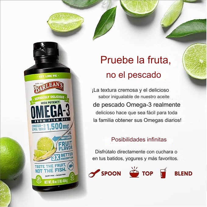 Barleans, 16 oz, Suplemento de Aceite de pescado con Omega 3, 1500 mg con EPA y DHA, sabor a limón para la Salud del Cerebro y el Sistema Inmune - Imagen 2