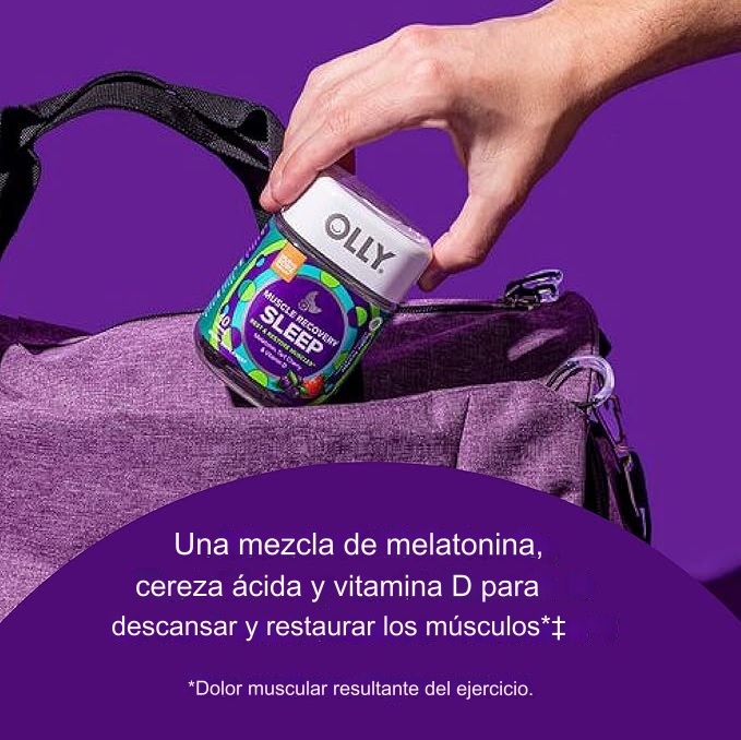 OLLY Suplemento para el Sueño y Recuperación Muscular, 40 Gomitas Alivio del Dolor y Soporte Nocturno, con 3 mg de Melatonina, Sabor Cereza Ácida y Baya, Enriquecidas con Vitamina D - Imagen 2
