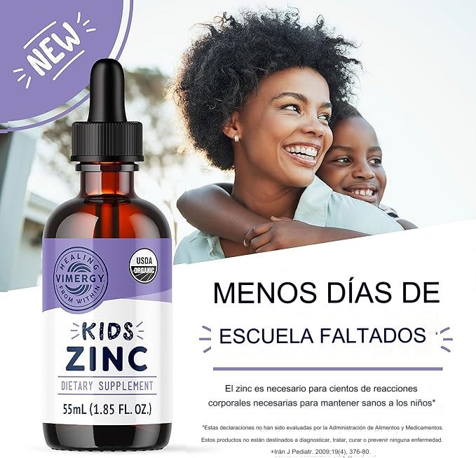 Vimergy Zinc, Gotas orgánico para Niños, 1.85 fl oz para Sistema Inmune, para piel y sistema oseo, vegano, sin OMG - - Imagen 2