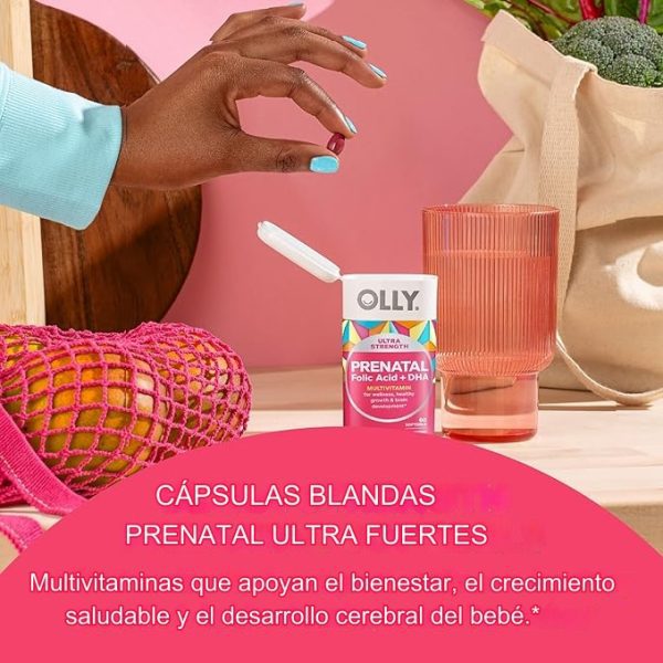 OLLY - Ultra Resistencia Prenatal: Cápsulas Blandas Multivitamínicas con Hierro, Ácido Fólico y DHA - Fomenta el Desarrollo Cerebral y Crecimiento Saludable - 60 Unidades para 30 Días - Imagen 3