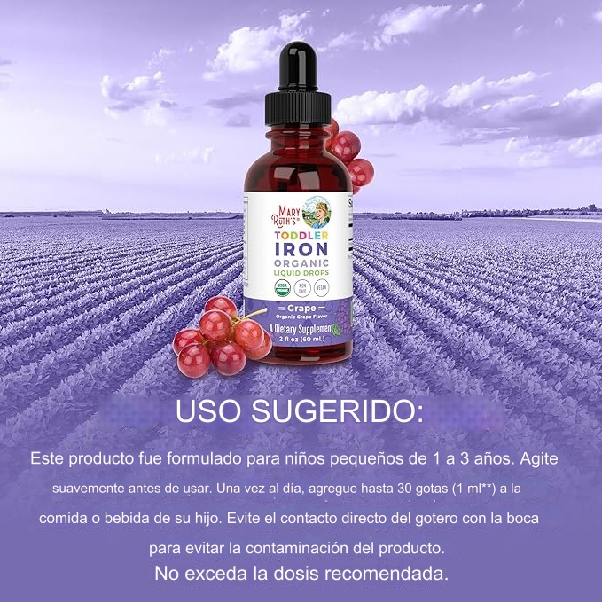Mary Ruths Hierro, 2 Onzas Suplemento de Hierro para Niños de 1 a 3 Años - Mejora la Hemoglobina, Libre de Azúcar, GMO y Gluten, Sabor a Uva - Imagen 4