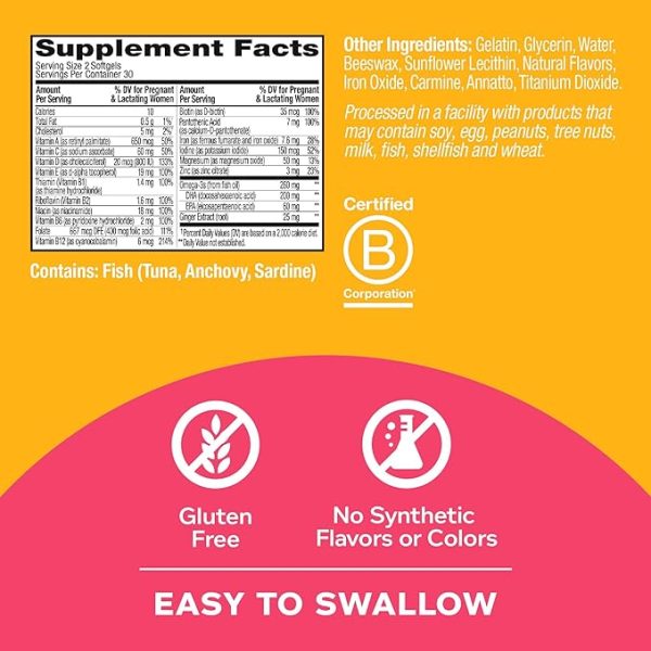 OLLY - Ultra Resistencia Prenatal: Cápsulas Blandas Multivitamínicas con Hierro, Ácido Fólico y DHA - Fomenta el Desarrollo Cerebral y Crecimiento Saludable - 60 Unidades para 30 Días - Imagen 4