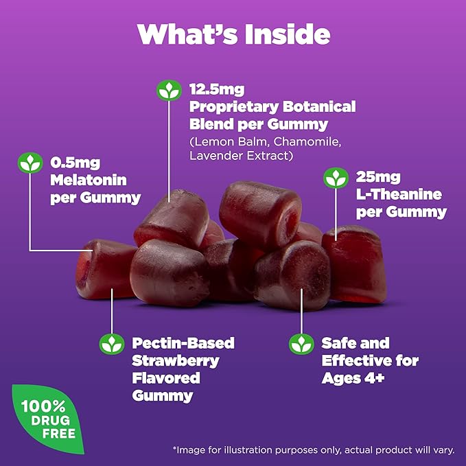 Natrol Kids Sleep+ Calm, 50 Gomitas de Melatonina y L-teanina para niños, Salud del Sueño - Imagen 2