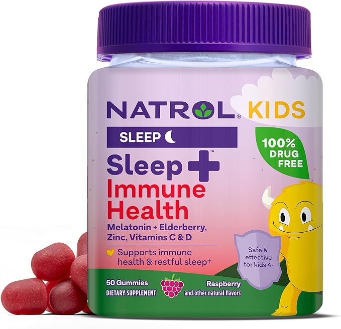 Natrol Kids Sleep+ Calm, 50 Gomitas de Melatonina y L-teanina para niños, Salud del Sueño