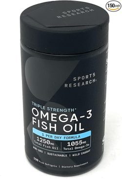 Aceite de pescado omega-3 de triple fuerza, 150 cápsulas blandas de pescado sport research 150 und