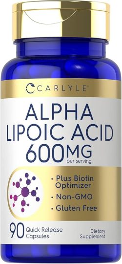 Carlyle Ácido alfa lipoico 600 mg | Optimizador de biotina Plus | 90 cápsulas | Suplemento sin OMG y sin gluten