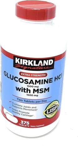Kirkland Signature Extra Strength Glucosamina HCI 1500 mg, con MSM 1500 mg, tabletas de 375 unidades