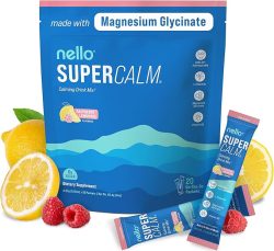 Nello Supercalm - Mezcla de bebida en polvo, limonada de frambuesa, L teanina, Ksm-66 Ashwagandha, glicinato de magnesio, vitamina D 3, suplementos para relajación y concentración, sin azúcar 20 serv.