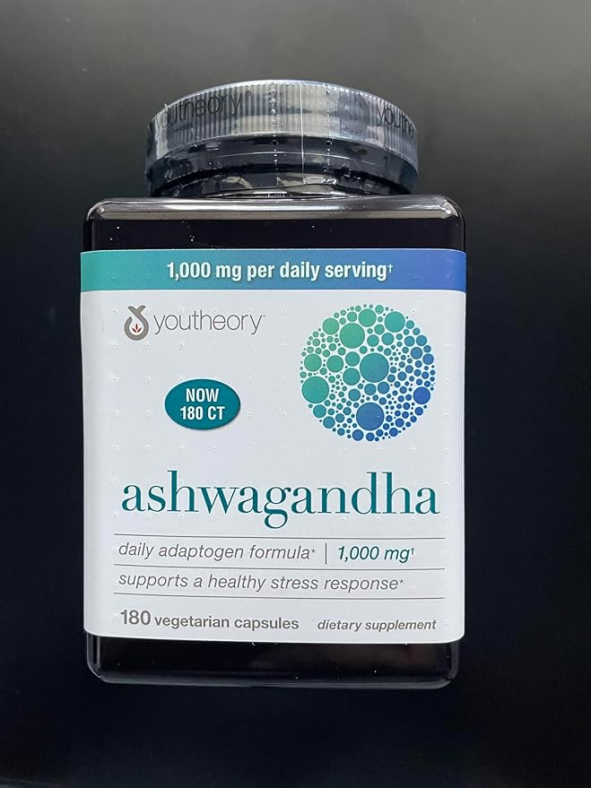 Youtheory Ashwagandha 1000mg con KSM-66 - Ayuda a apoyar una respuesta saludable al estrés, 180 cápsulas