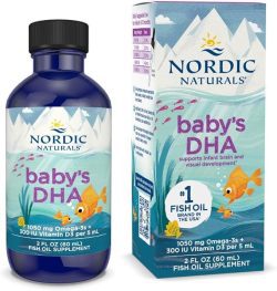 ordic Naturals Baby's DHA, sin sabor, 2 onzas, 1050 mg de omega-3 + 300 UI de vitamina D3, apoya el desarrollo del cerebro, la visión y el sistema nervioso en bebés, sin OMG