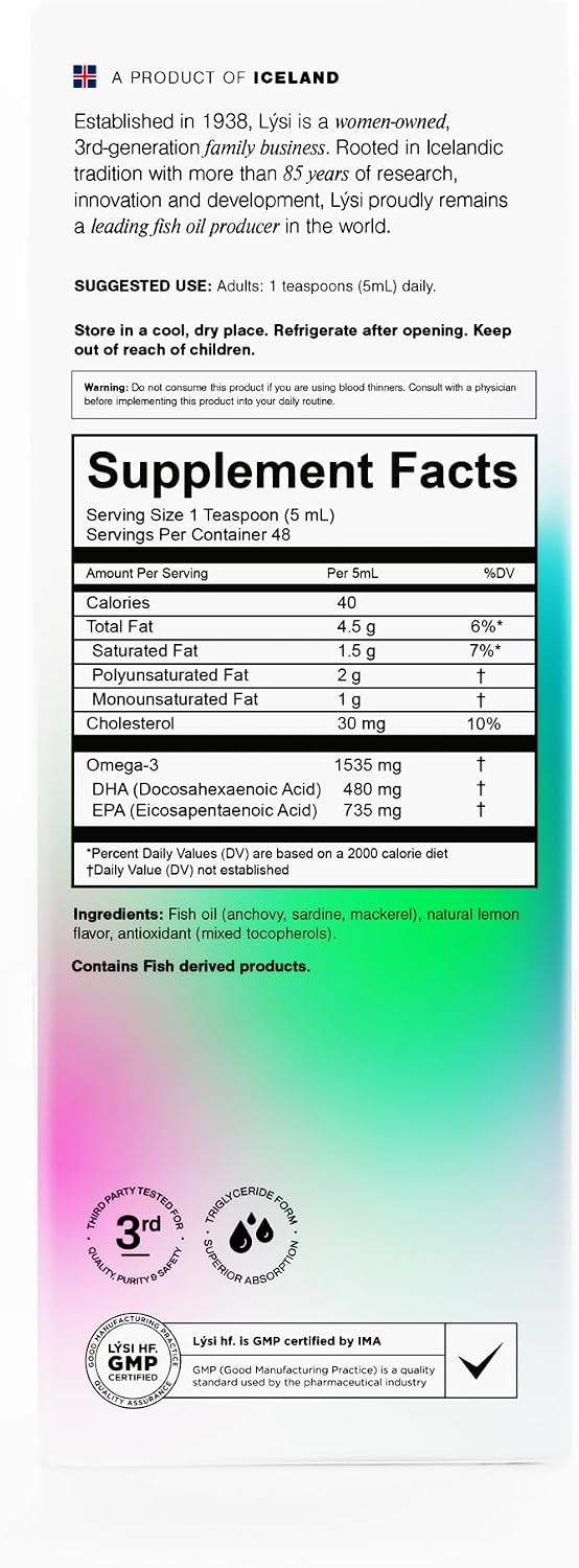 LYSI Omega 3 Aceite de Pescado Limón, 8.12 OZ - Imagen 2