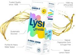 LYSI Littles Aceite de Hígado de Bacalao Enriquecido Sabor a Limón Omega3 Puro y Natural para Bebés y Niños con Vitamina Islandés